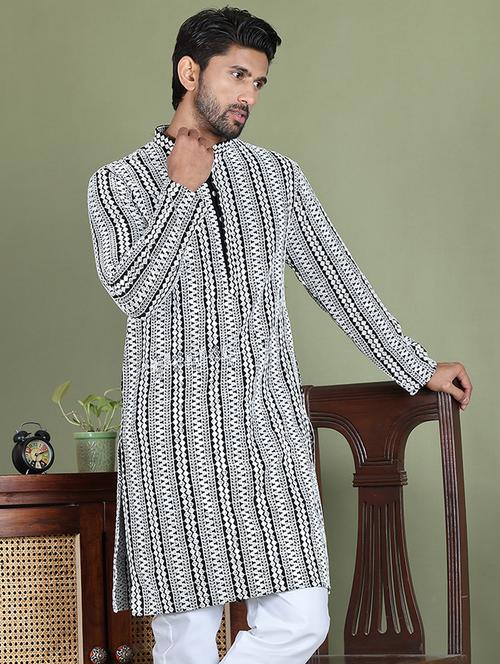 men embroidered mandarin neck long kurta - 21687736 -  Standard Image - 0