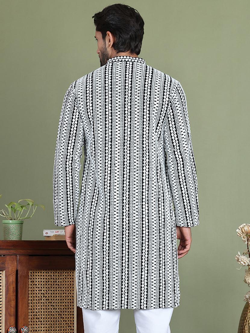 men embroidered mandarin neck long kurta - 21687736 - Standard Image - 3