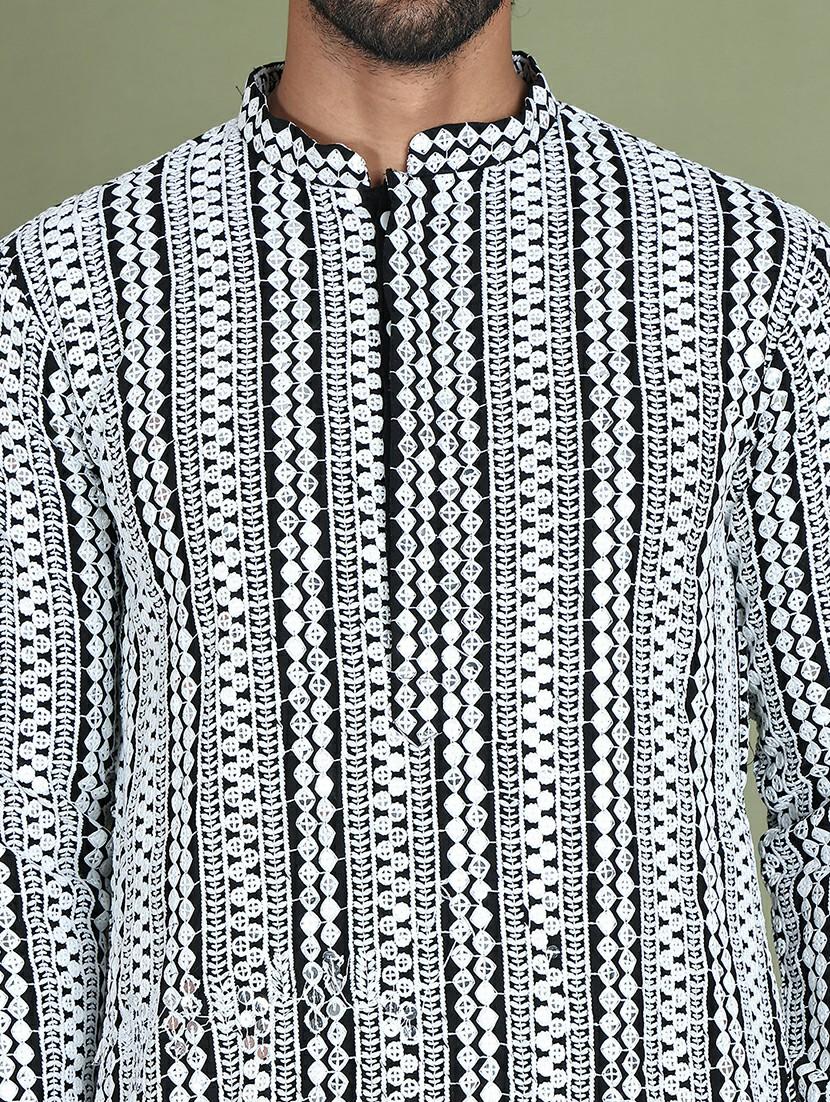 men embroidered mandarin neck long kurta - 21687736 - Standard Image - 5