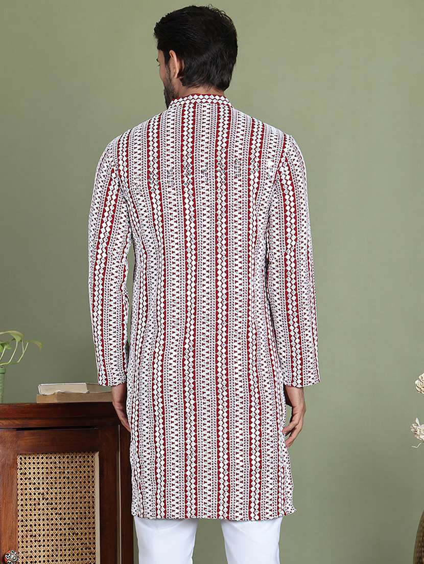men embroidered mandarin neck long kurta - 21687737 -  Standard Image - 3