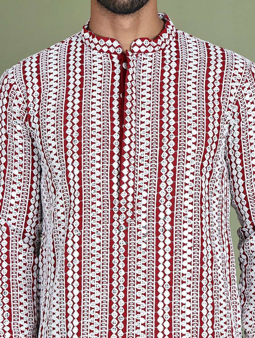 men embroidered mandarin neck long kurta - 21687737 -  Standard Image - 5