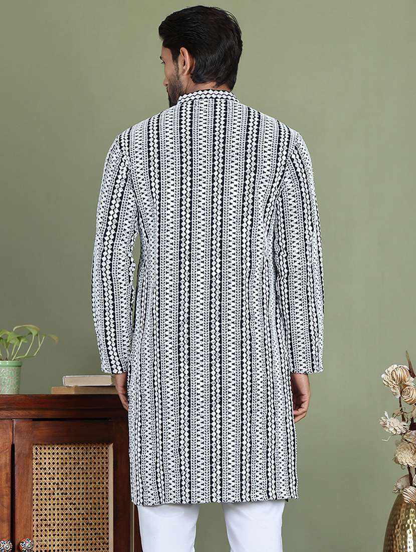 men embroidered mandarin neck long kurta - 21687738 - Standard Image - 3