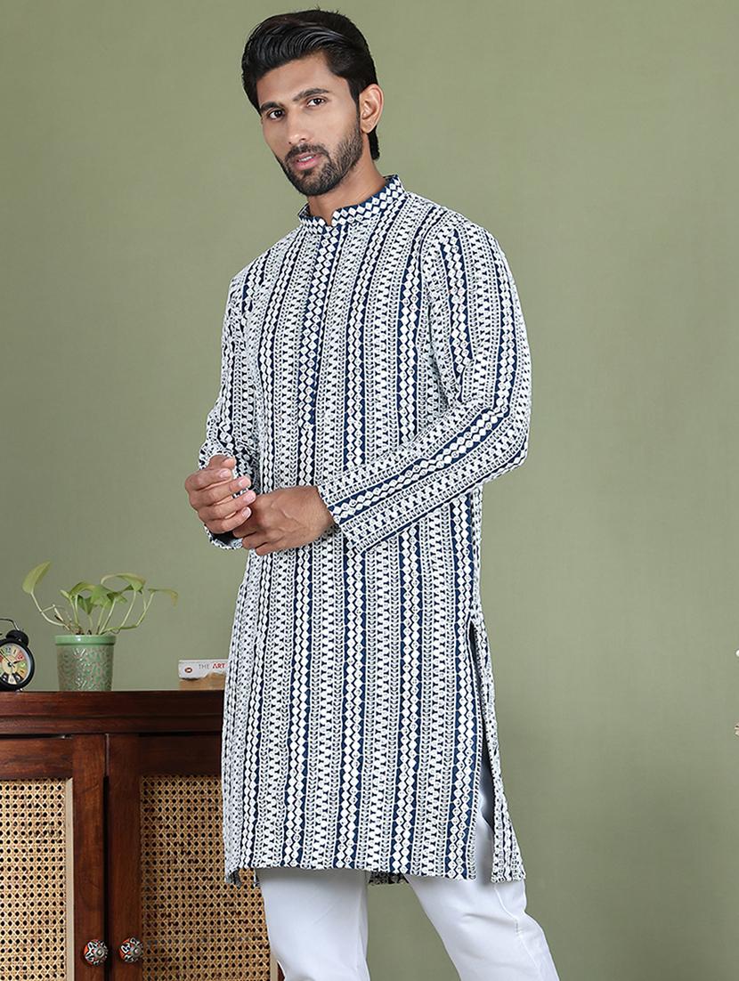 men embroidered mandarin neck long kurta - 21687739 -  Zoom Image - 0