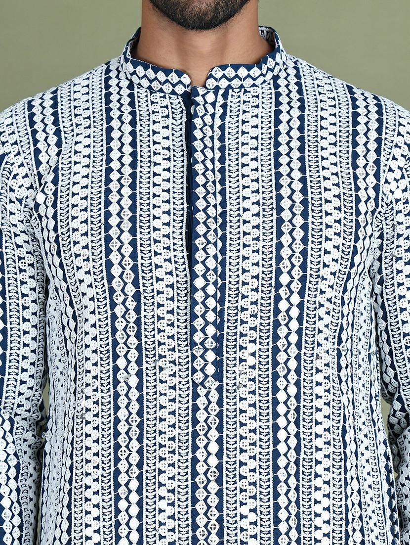 men embroidered mandarin neck long kurta - 21687739 - Standard Image - 5
