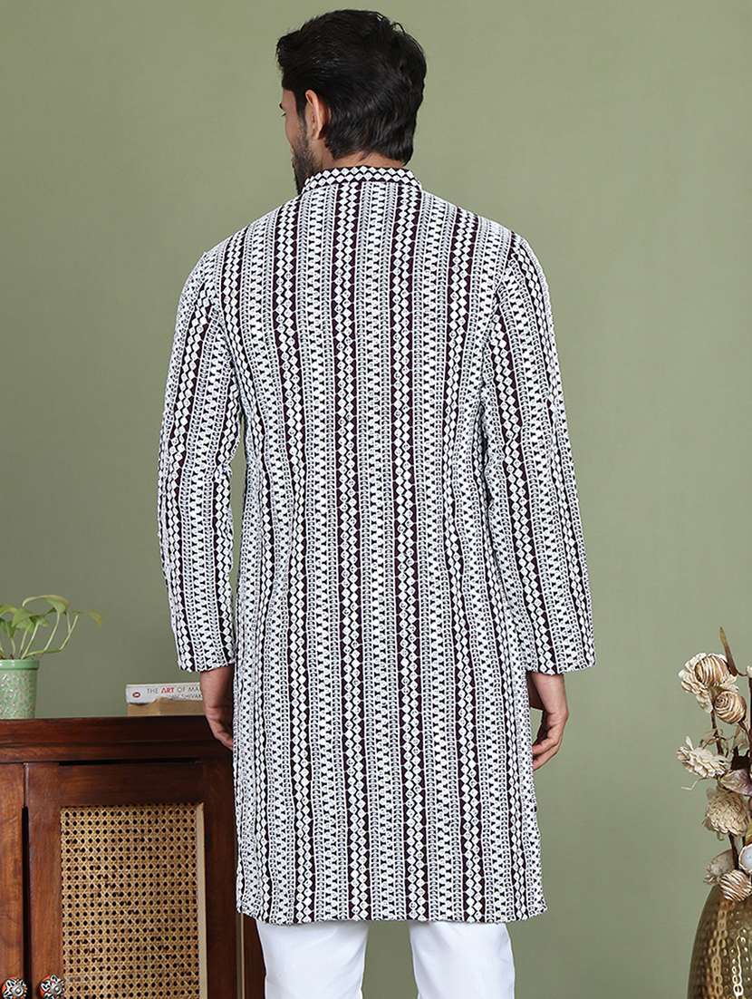 men embroidered mandarin neck long kurta - 21687740 - Standard Image - 3