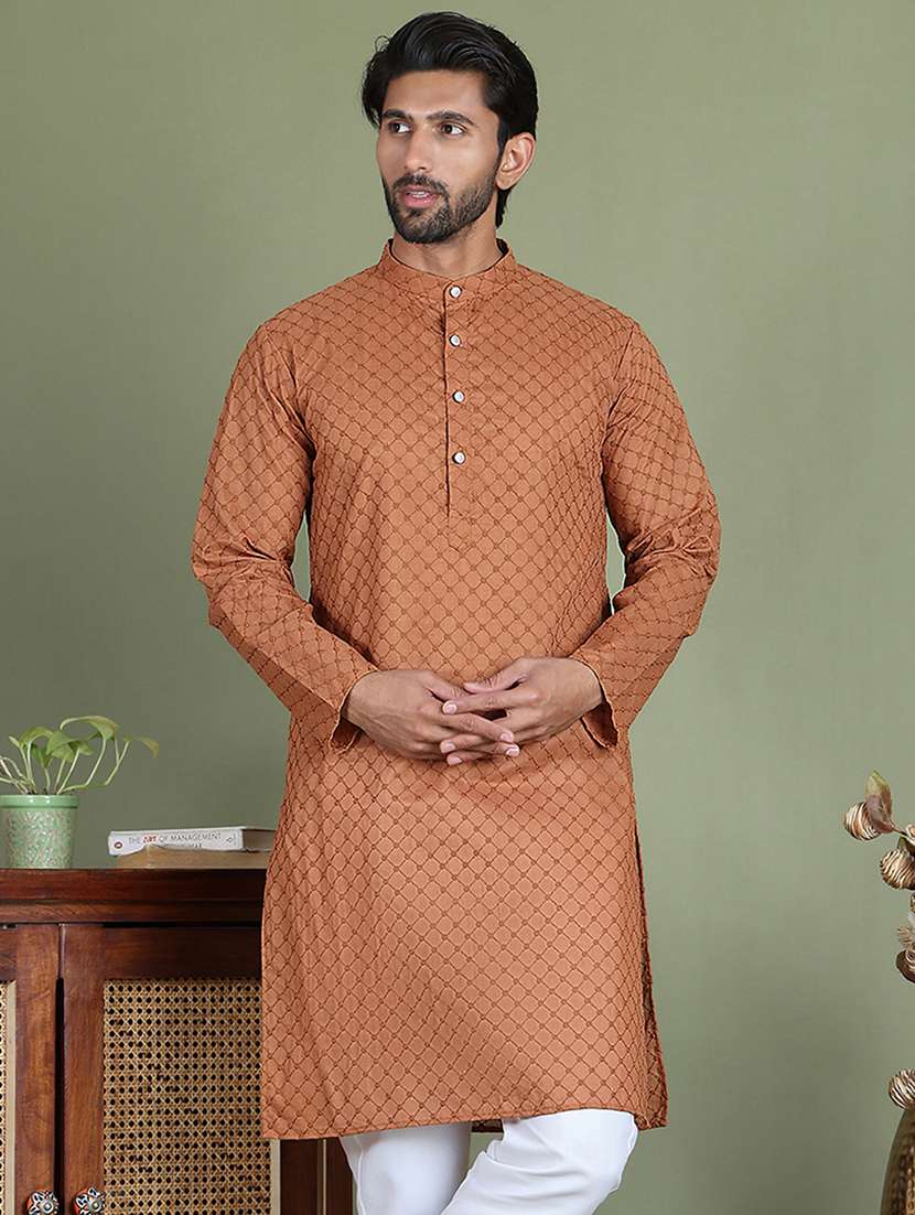 brown cotton long kurta - 21687741 - Zoom Image - 0