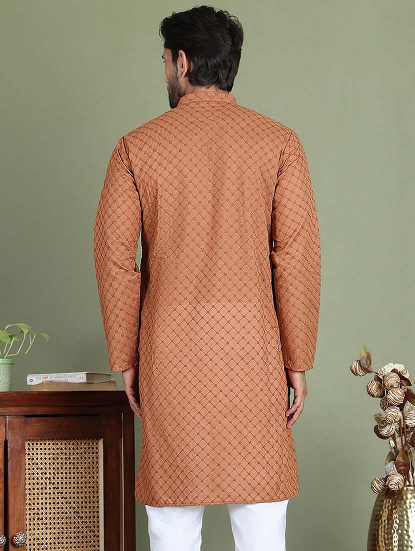 brown cotton long kurta - 21687741 - Standard Image - 3