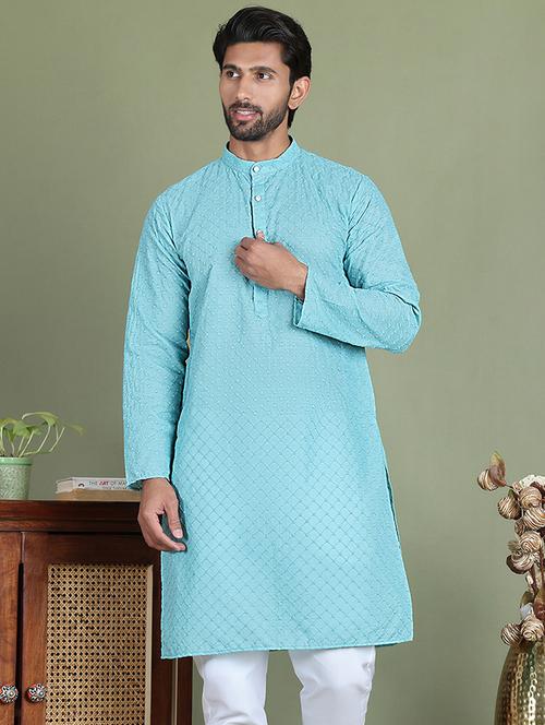blue cotton long kurta - 21687746 - Standard Image - 0