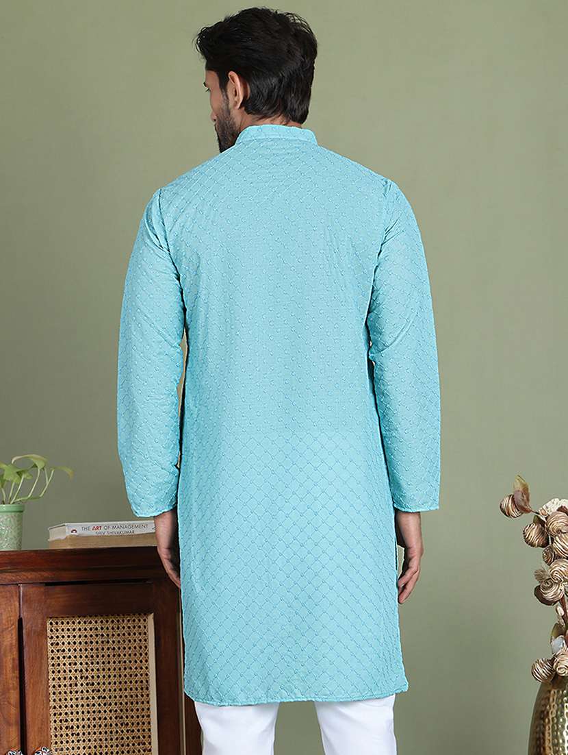 blue cotton long kurta - 21687746 - Standard Image - 3