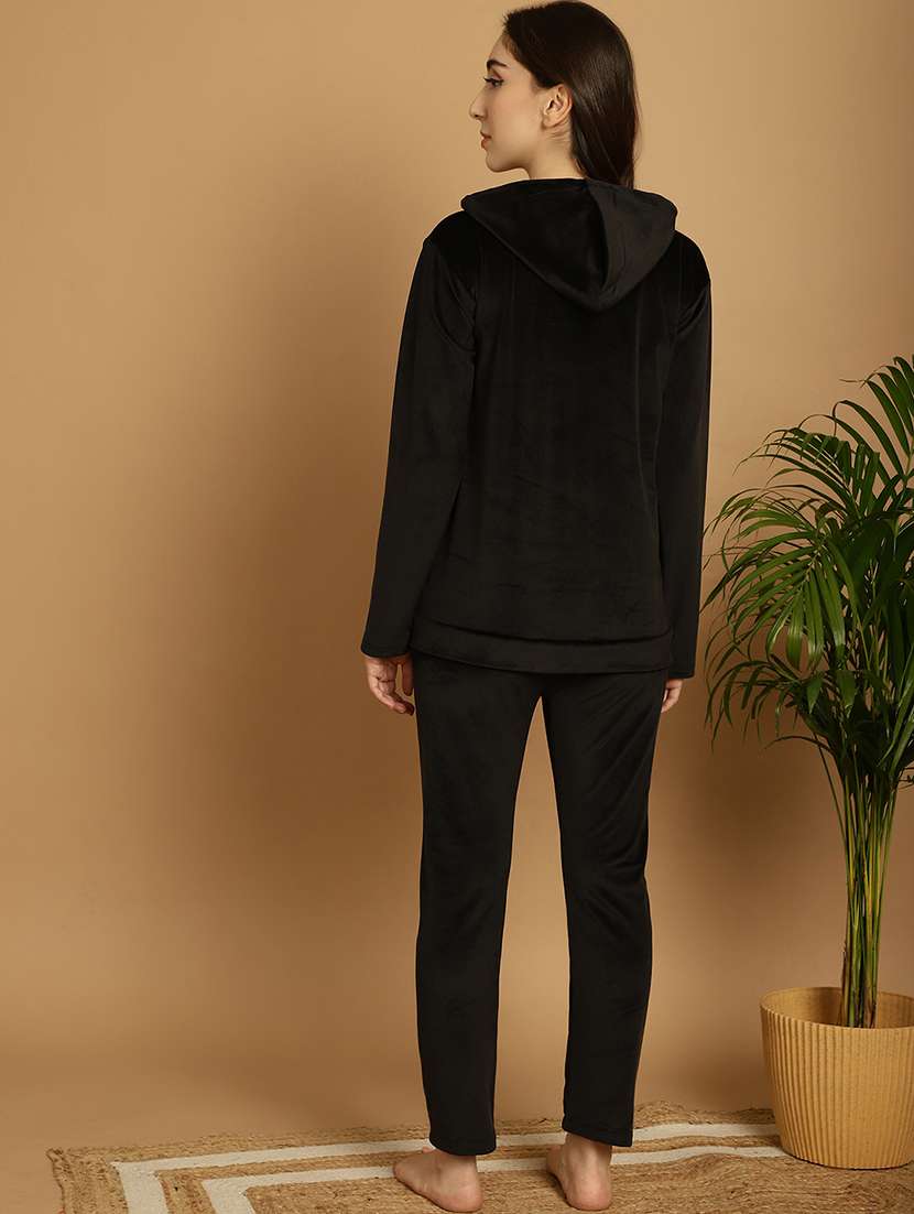 women solid velvet nightwear set - 21687841 -  Standard Image - 3