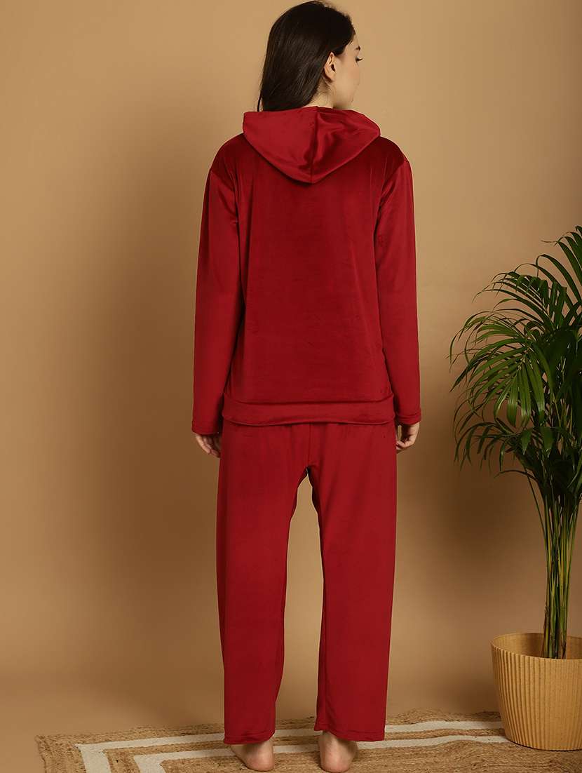 women solid velvet nightwear set - 21687842 -  Standard Image - 3