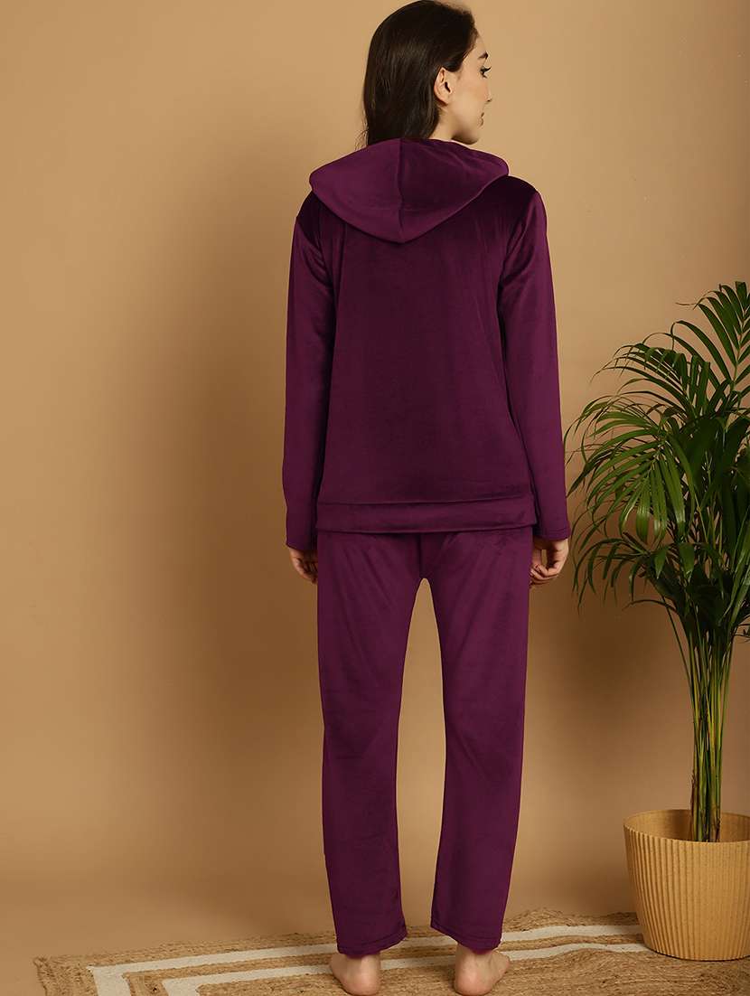 women solid velvet nightwear set - 21687845 -  Standard Image - 3