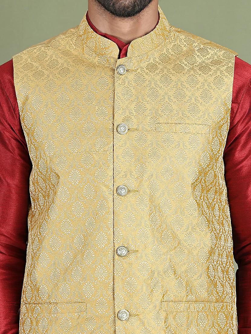 gold silk blend nehru jacket - 21687893 - Standard Image - 5
