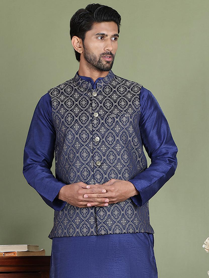 brown silk blend nehru jacket - 21687895 -  Zoom Image - 0