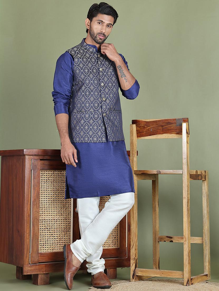 brown silk blend nehru jacket - 21687895 - Standard Image - 5