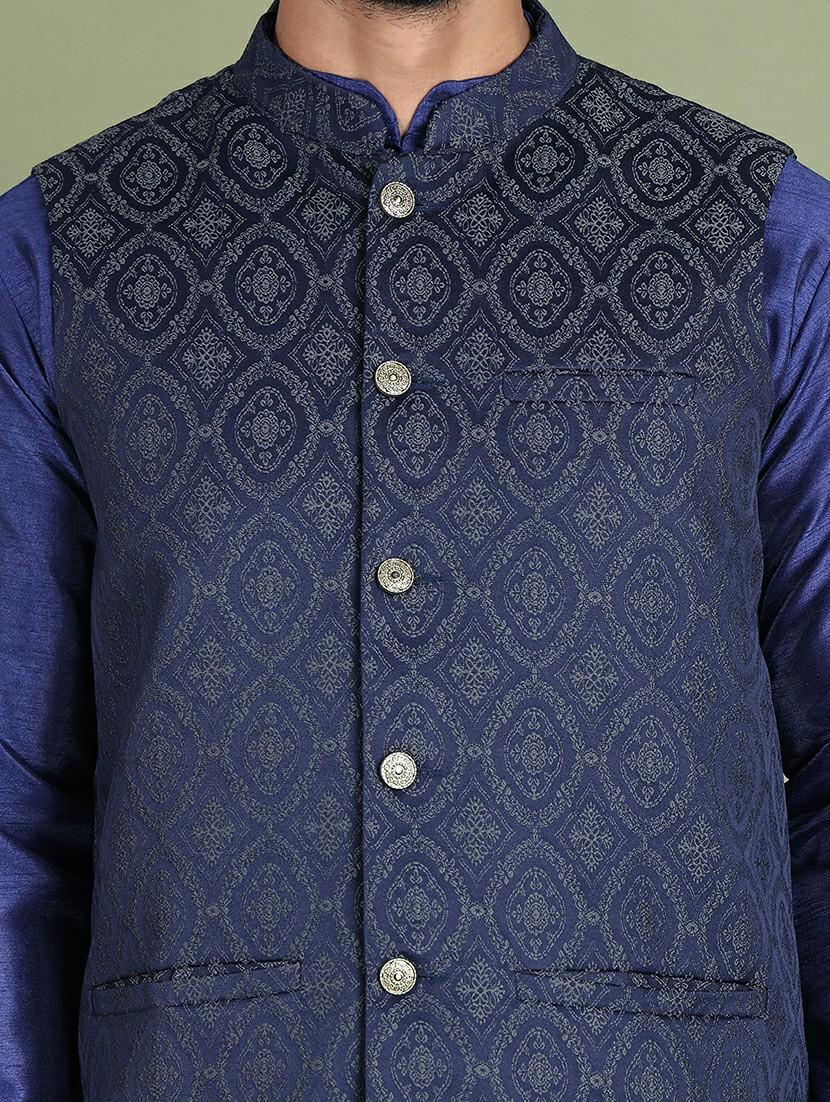 silver silk blend nehru jacket - 21687897 - Standard Image - 5