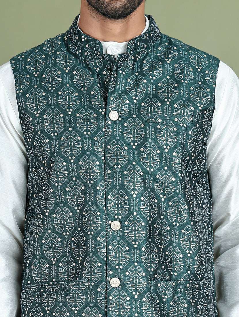 olive silk blend nehru jacket - 21687902 - Standard Image - 5