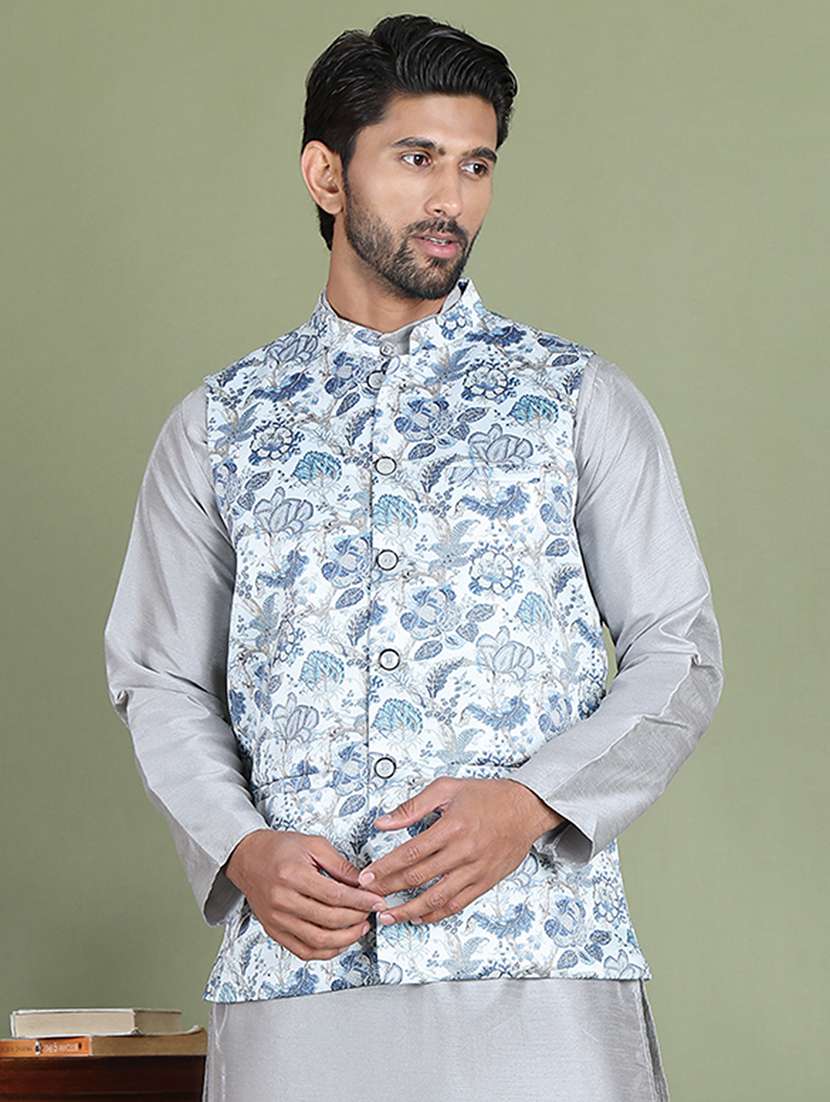 white silk blend nehru jacket