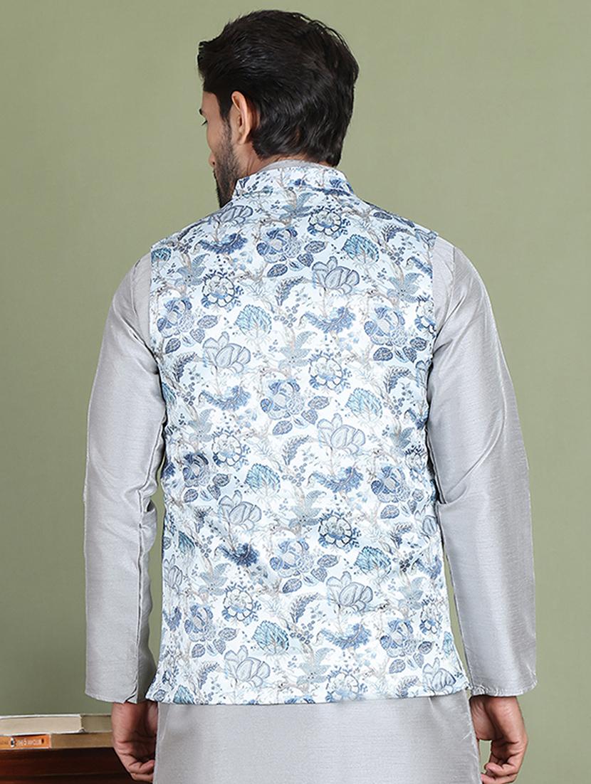 white silk blend nehru jacket - 21687905 - Standard Image - 3