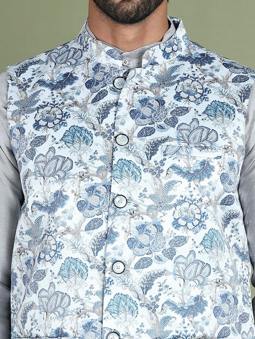 white silk blend nehru jacket - 21687905 - Standard Image - 5