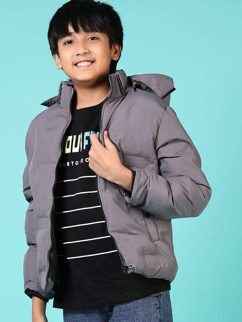 boys solid long sleeve hooded quilted jacket - 21688085 -  Standard Image - 0