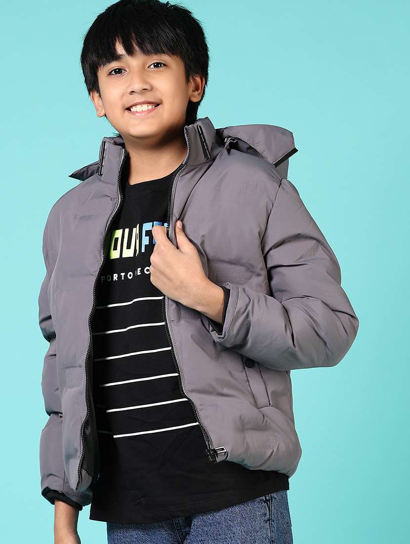 boys solid long sleeve hooded quilted jacket
