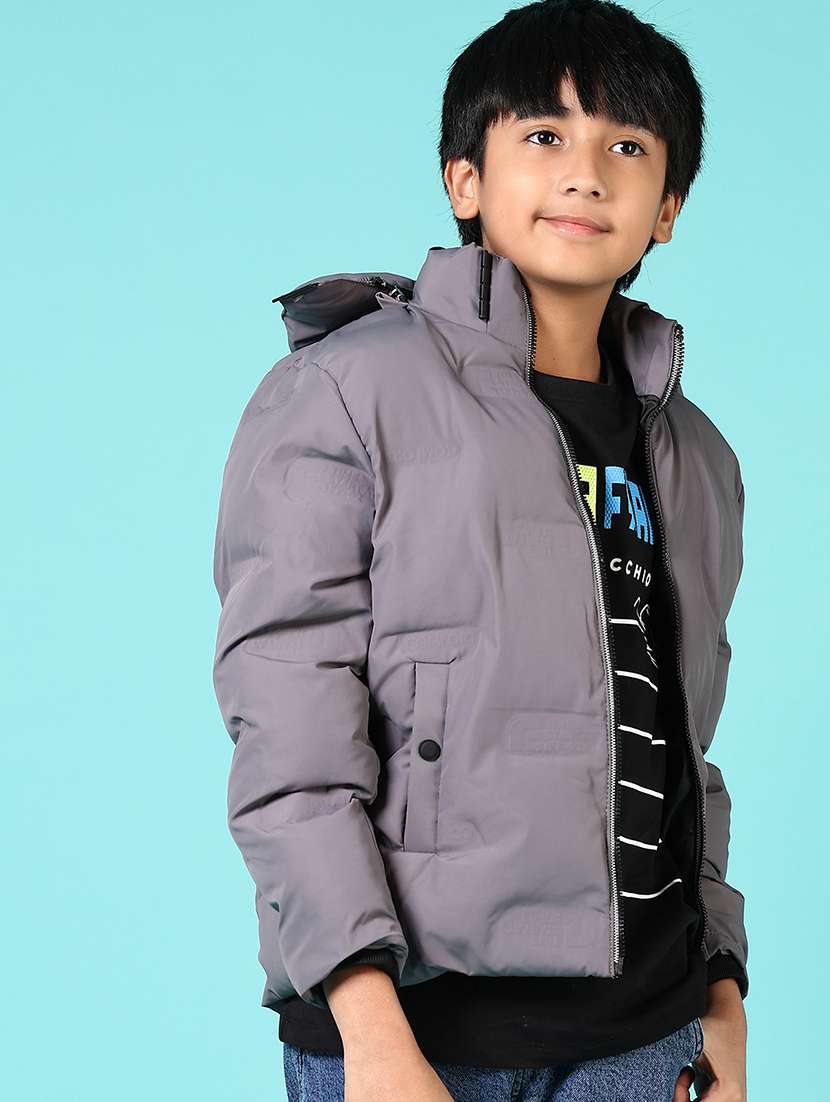 boys solid long sleeve hooded quilted jacket