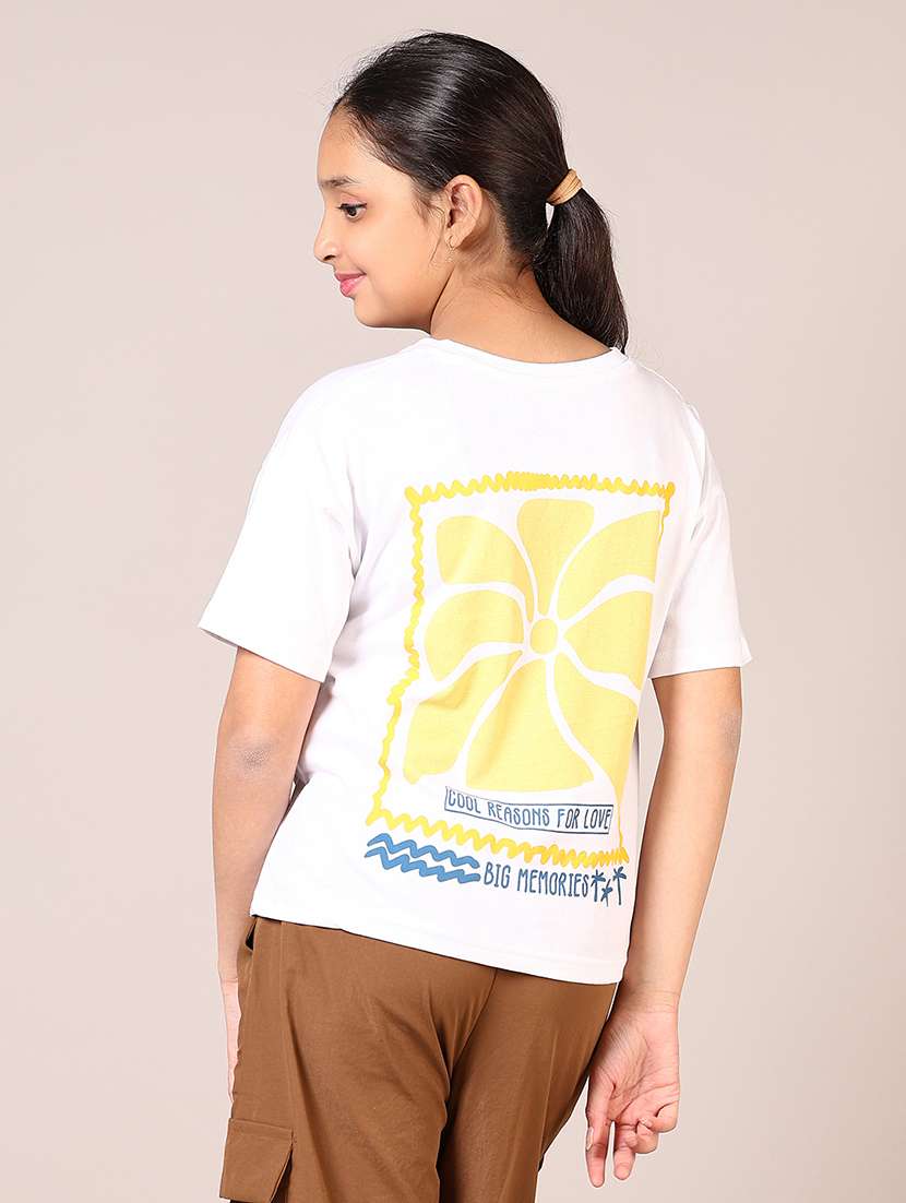 girls white printed round neck t-shirt - 21688099 -  Standard Image - 3