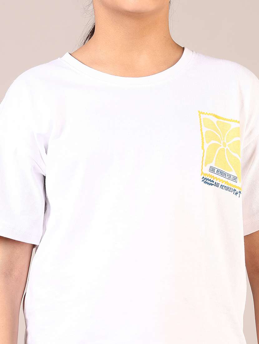 girls white printed round neck t-shirt - 21688099 -  Standard Image - 5