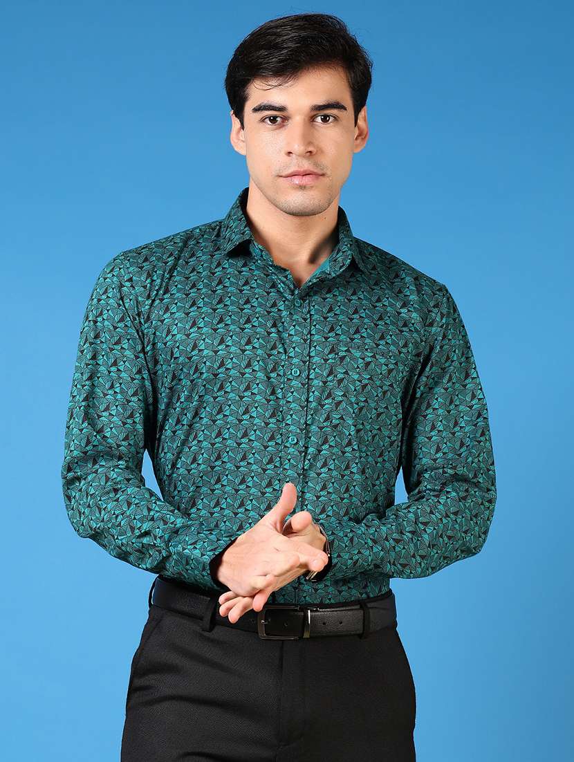 men printed long sleeve regular fit formal shirt