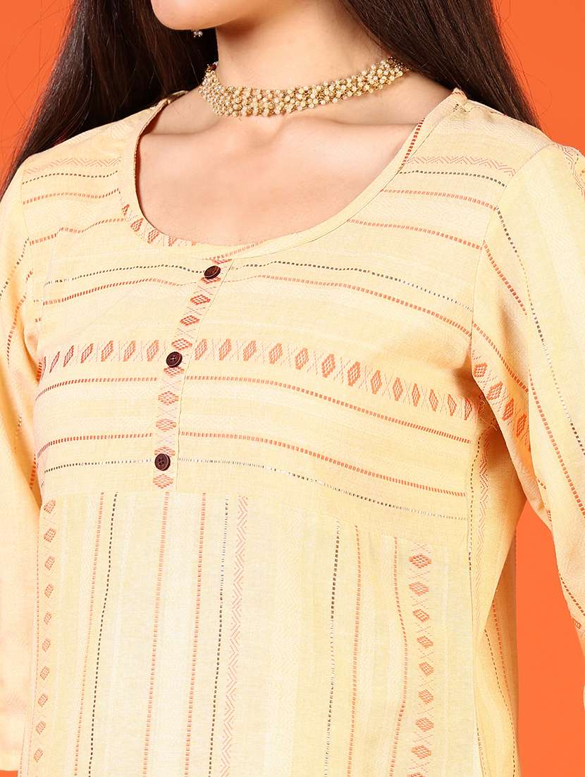 women yellow self design round neck straight kurta - 21688147 -  Standard Image - 5