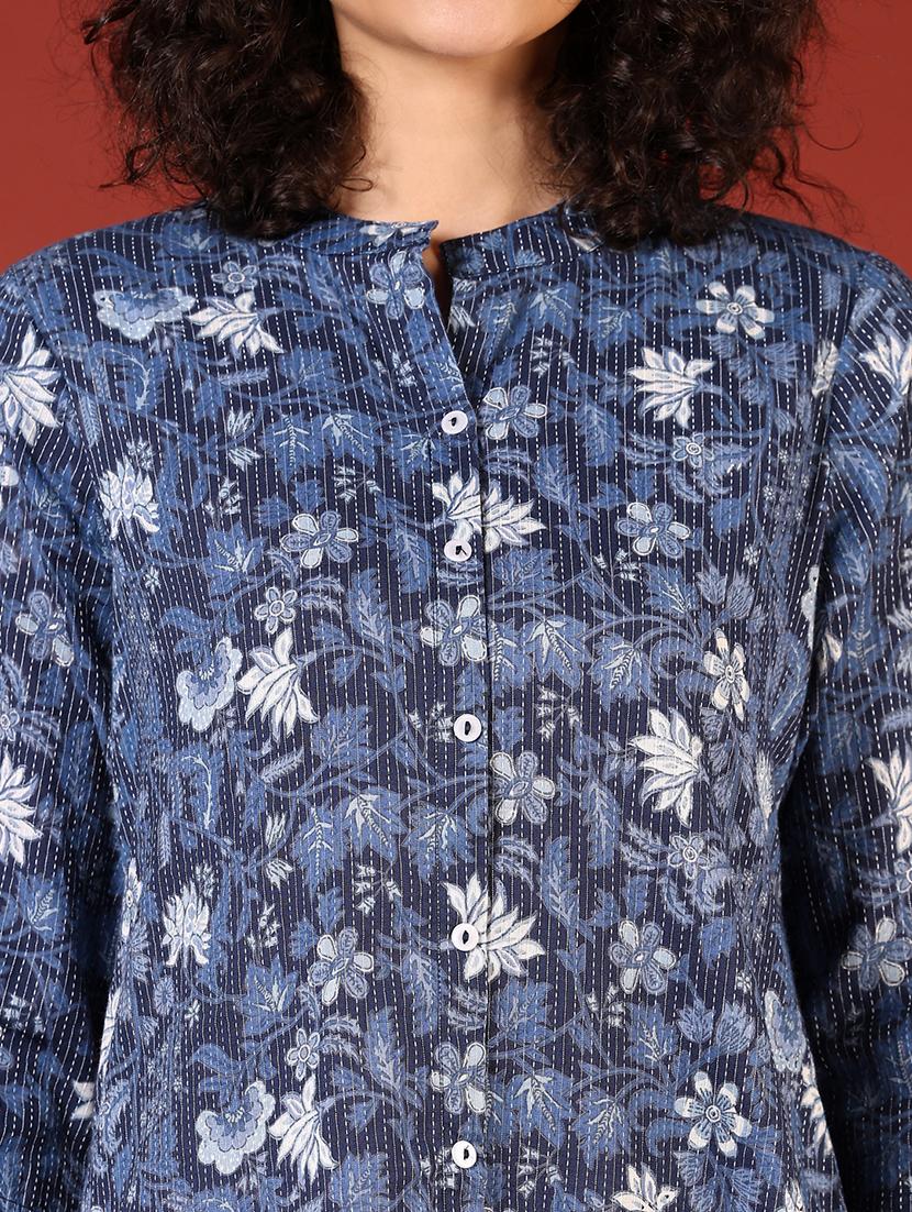 women printed mandarin neck high low kurta - 21688151 - Standard Image - 5
