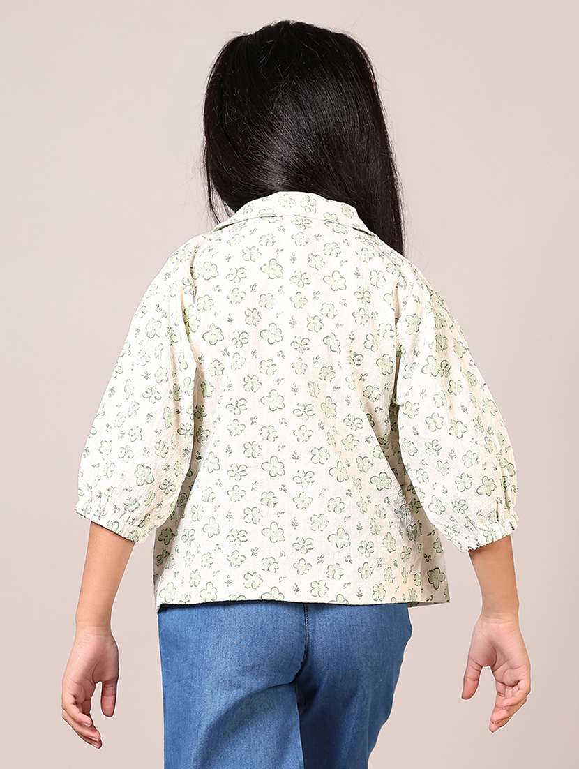 girls off white printed three quarter sleeve top - 21688154 -  Standard Image - 3
