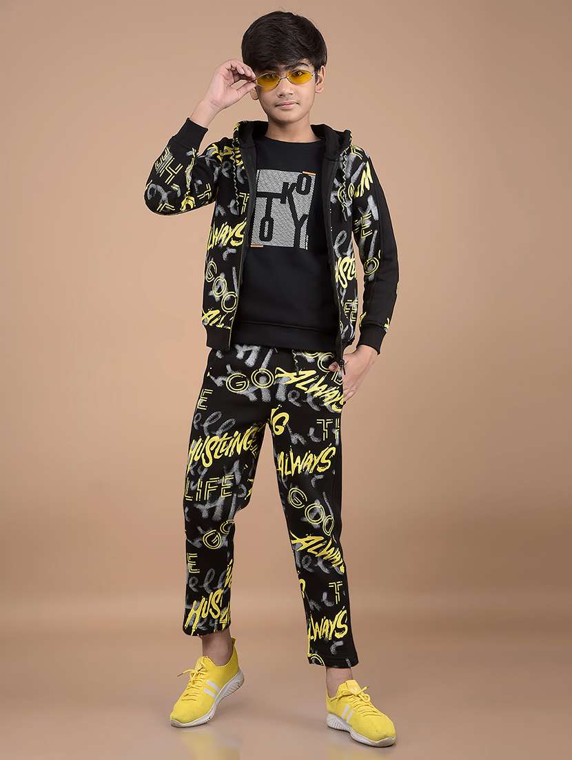 boys black typography print track wear set