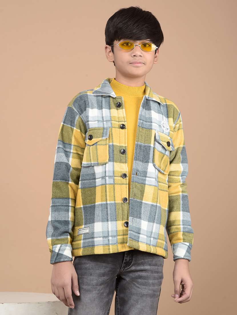 boys long sleeves checkered shacket