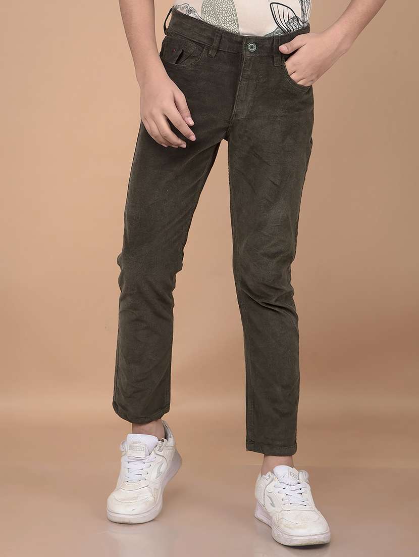 boy solid slim fit corduroy trousers