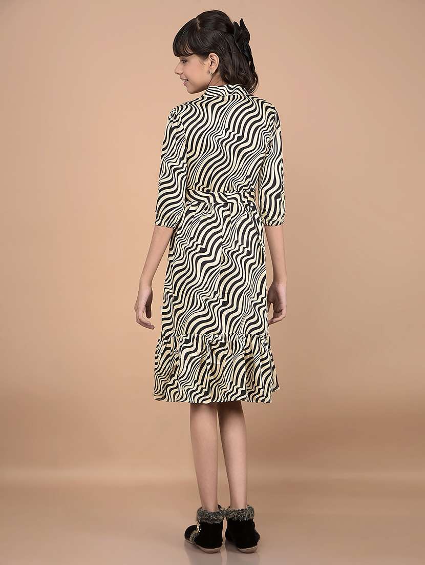 girls beige printed elbow sleeve tiered dress - 21688357 -  Standard Image - 3