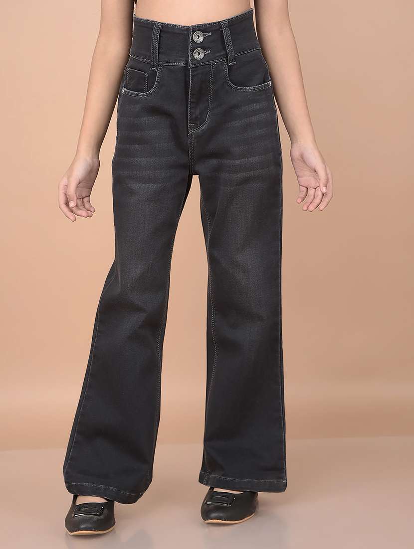 girl black bootcut plain jeans