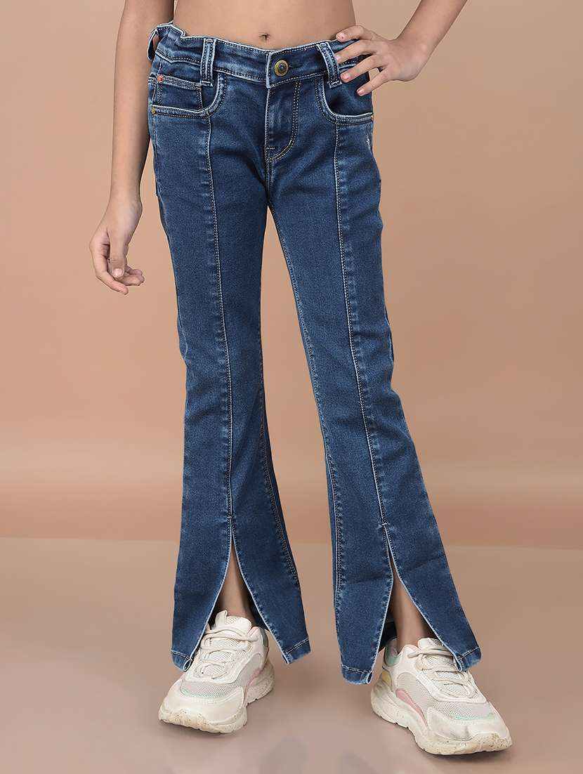 girls blue bootcut plain jeans