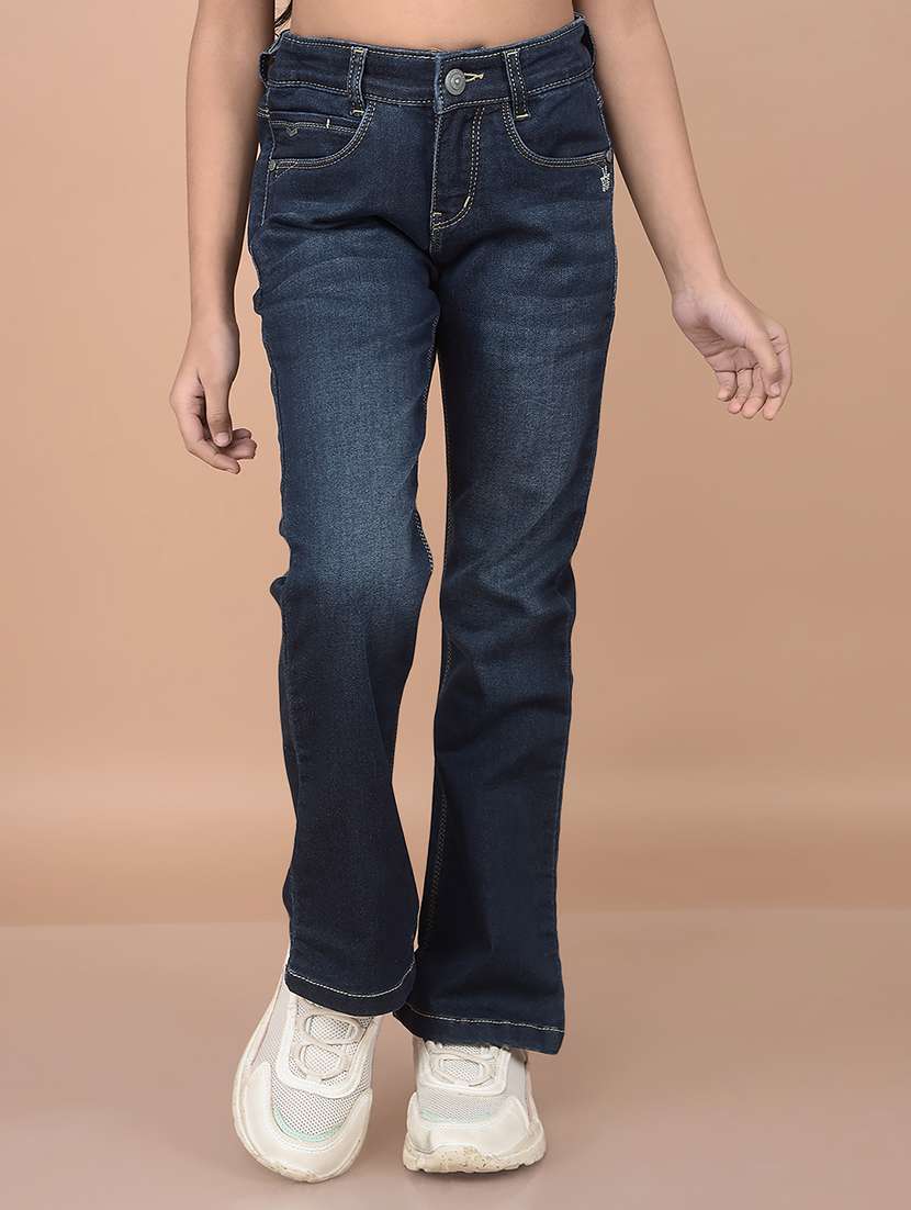 girls blue bootcut plain jeans