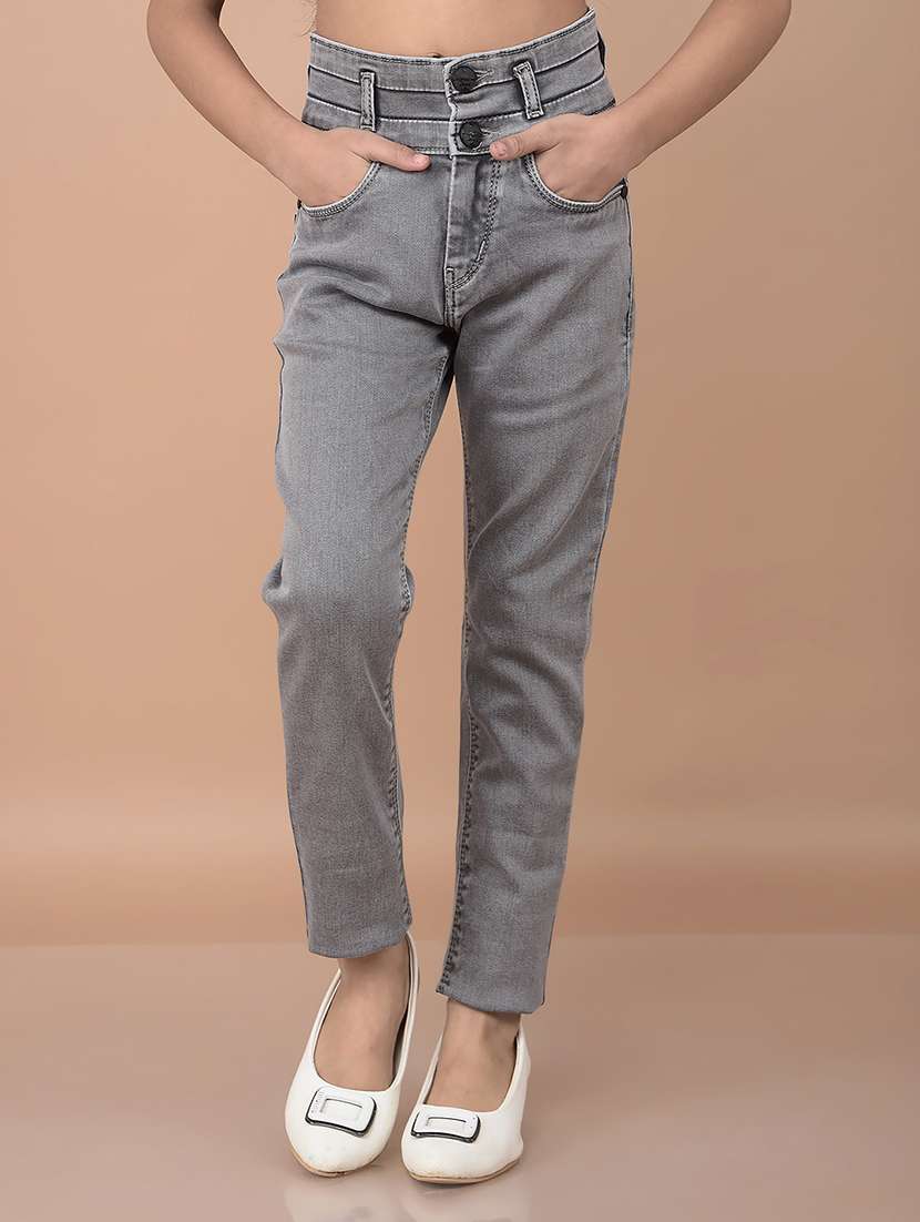girls grey skinny fit plain jeans