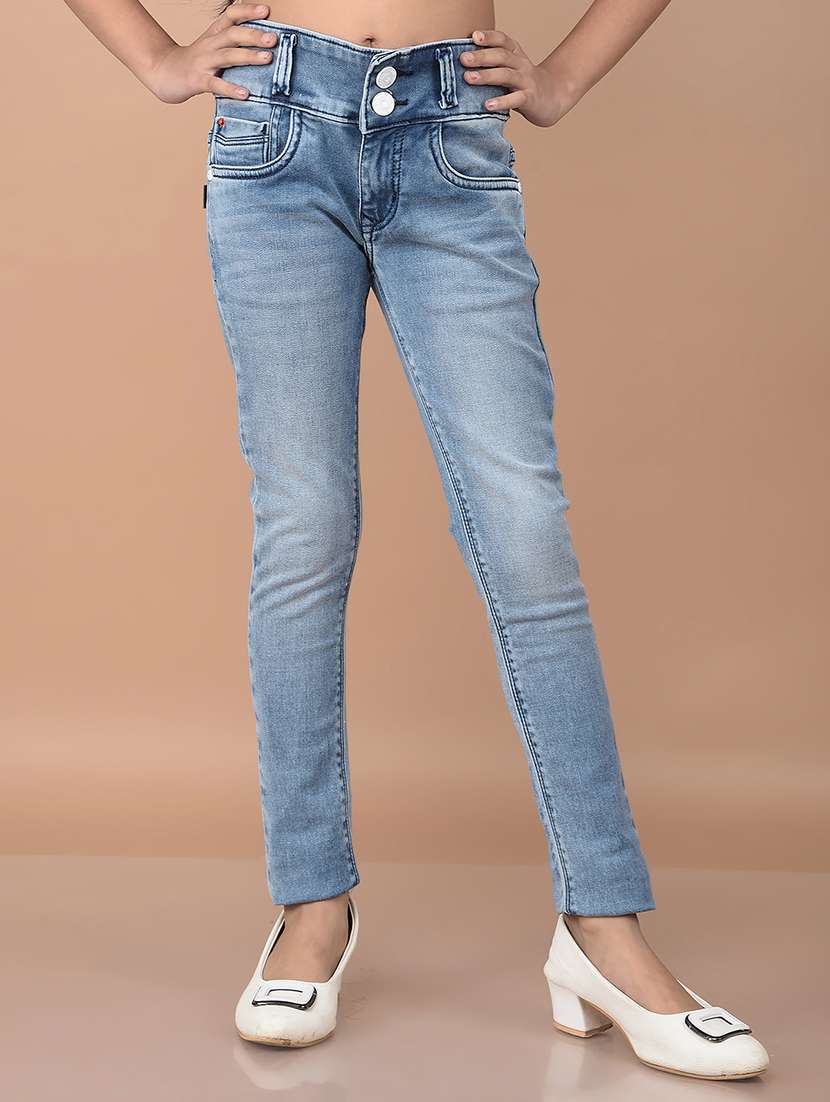 girls blue solid mid rise plain jean