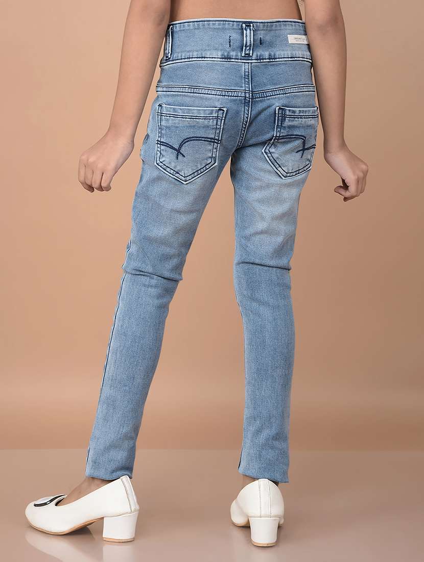 girls blue solid mid rise plain jean - 21688381 -  Standard Image - 3