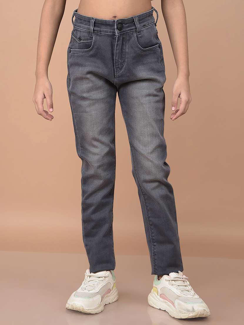girls grey skinny fit plain jeans - 21688382 -  Zoom Image - 0