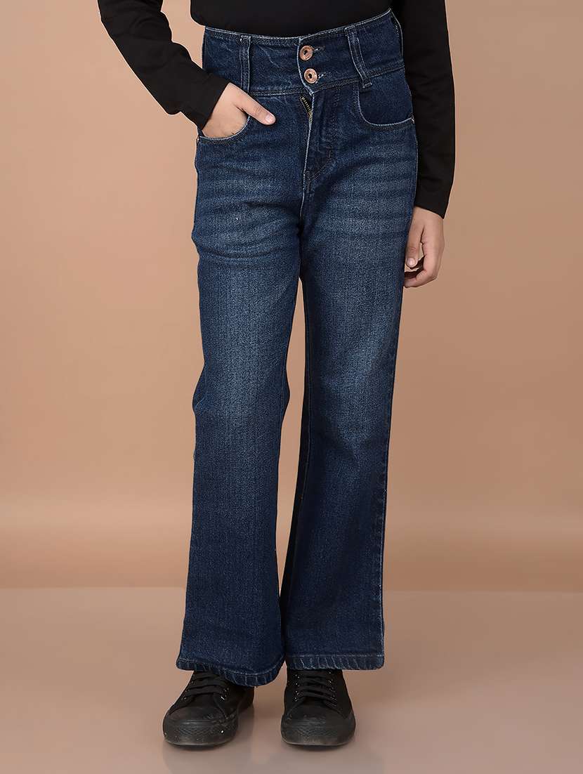 girls navy blue plain bootcut jean