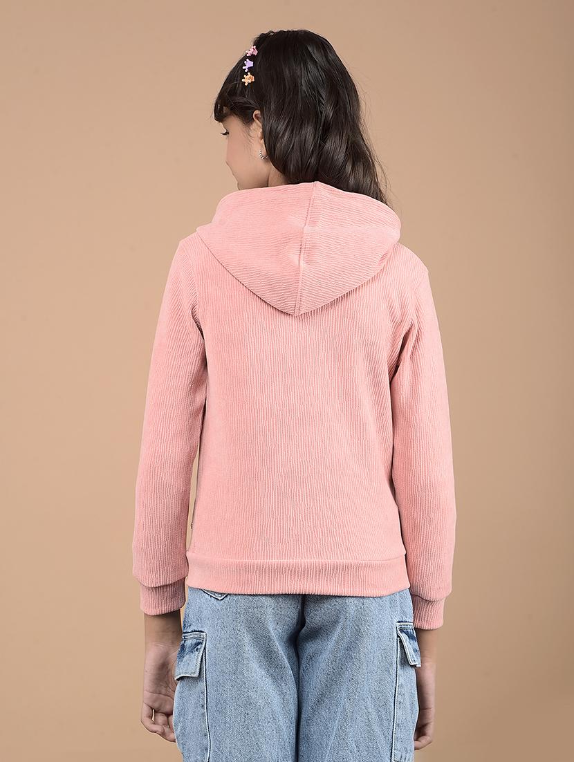 girls peach long sleeve plain hooded sweatshirt - 21688423 - Standard Image - 3