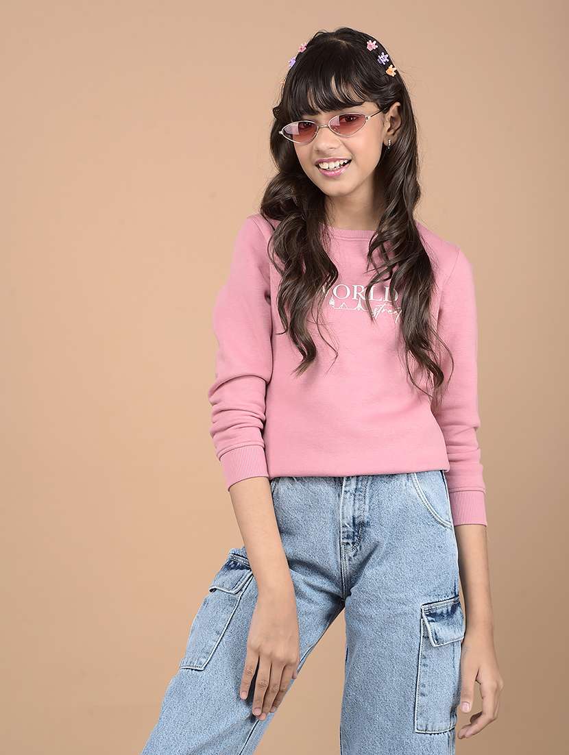 girls pink long sleeve chest print sweatshirt