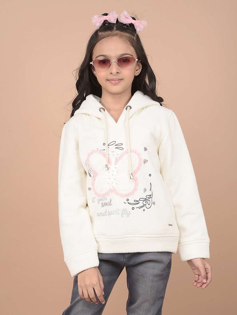 girls cream long sleeve front print sweatshirt
