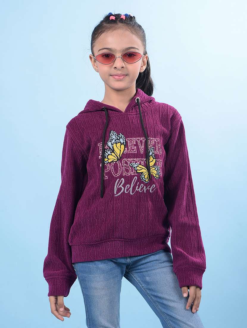 girls self design hooded neck sweater - 21688435 - Zoom Image - 0