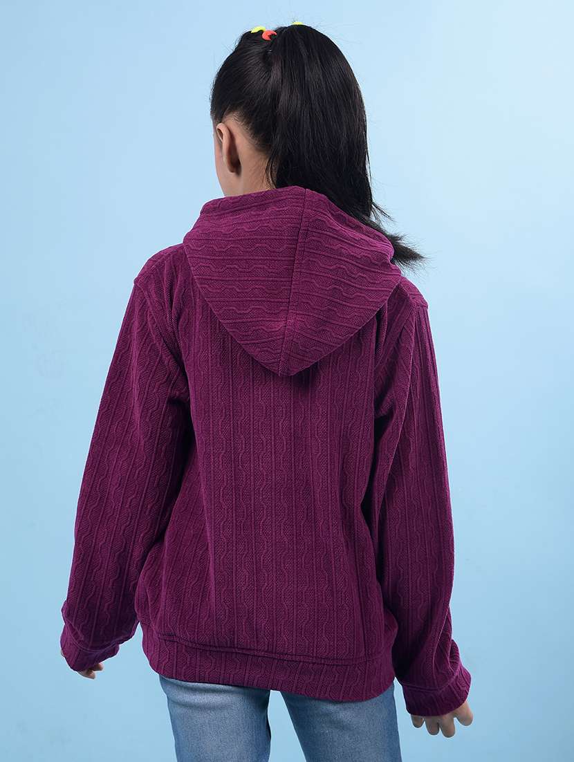 girls self design hooded neck sweater - 21688435 - Standard Image - 3